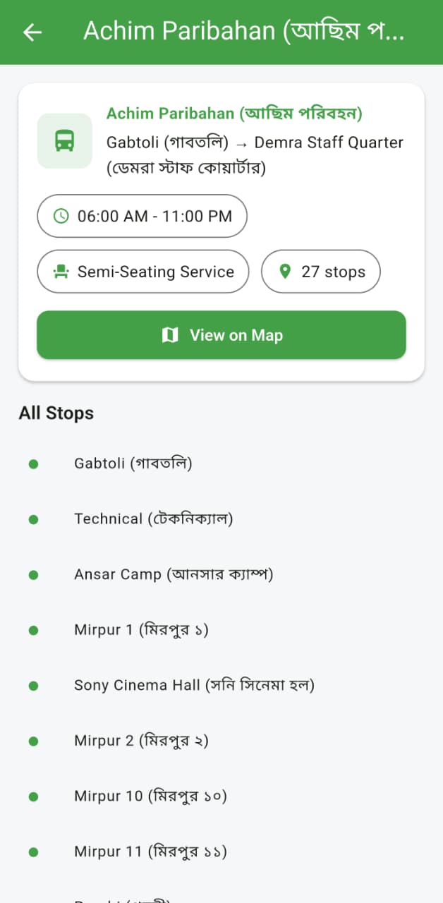 Route Details - Complete stop list and route information