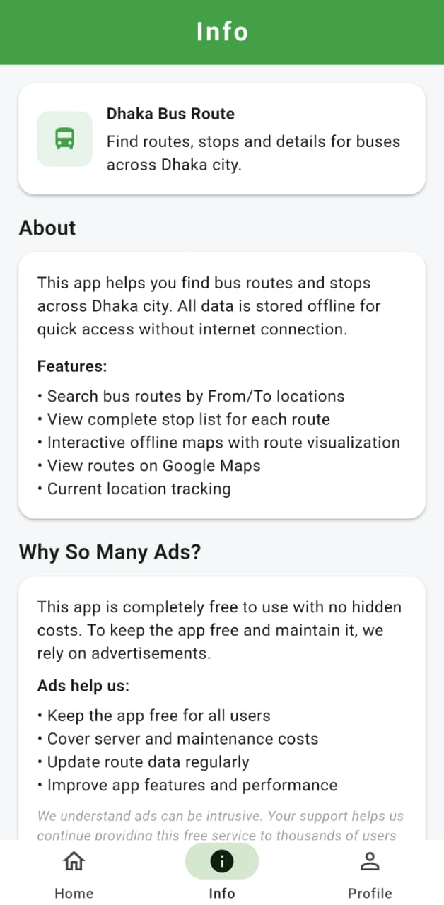 Info Screen - App information and data sources