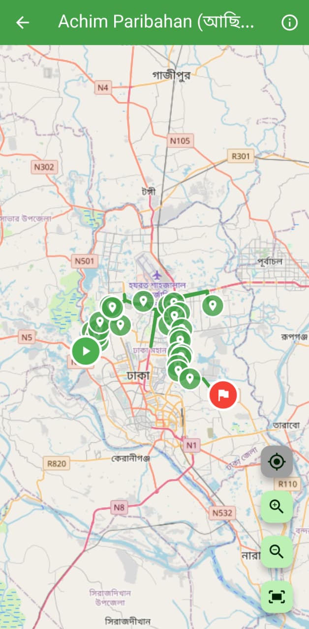 App Screenshot of Route Map View